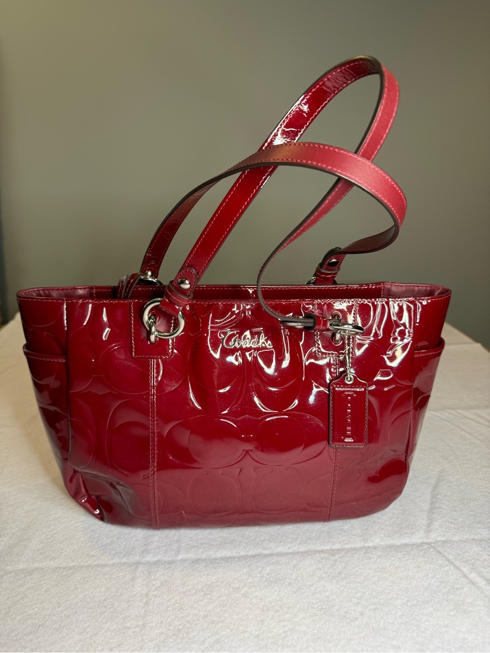 Vintage Coach Red Patent Leather Tote Bag Y2K Retro - Picture 2 of 14
